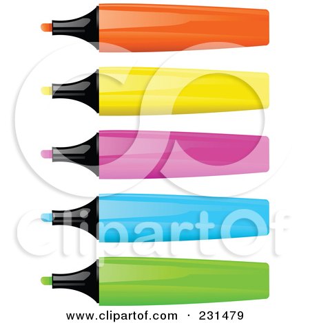 Royalty-Free (RF) Clipart Illustration of a Digital Collage Of Orange, Yellow, Pink, Blue And Green Highlighter Markers by elaineitalia