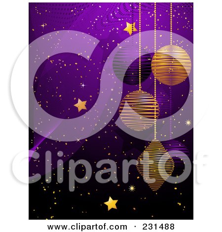 Royalty-Free (RF) Clipart Illustration of a Golden Stars And Christmas Baubles by elaineitalia