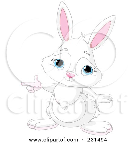 Royalty-Free (RF) Clipart Illustration of a Cute Blue Eyed, White Rabbit Pointing To The Left by Pushkin