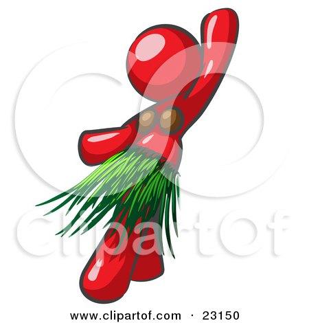Clipart Illustration of a Red Hula Dancer Woman In A Grass Skirt And Coconut Shells, Performing At A Luau by Leo Blanchette