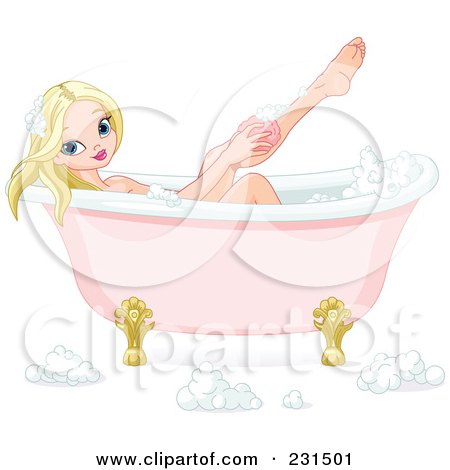 Royalty-Free (RF) Clipart Illustration of a Pretty Blond Woman Washing Her Legs In A Tub by Pushkin