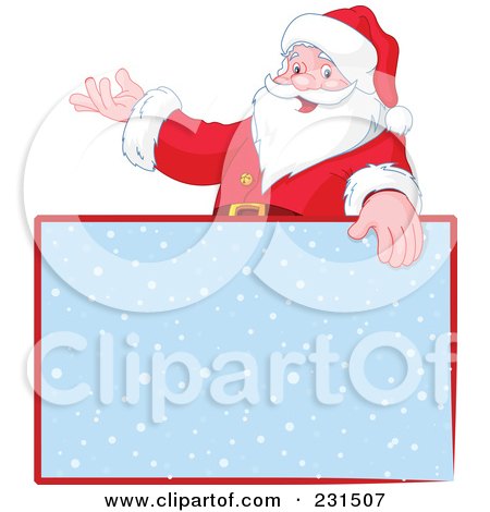 Royalty-Free (RF) Clipart Illustration of Santa Over A Blank Blue Snow Sign by Pushkin