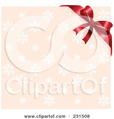Royalty-Free (RF) Clip Art Illustration of a Red Ribbon Bow Over A Pink Snowflake Gift Lid by Pushkin