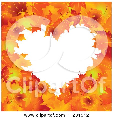 Royalty-Free (RF) Clip Art Illustration of a Heart Frame Of Autumn Leaves Around White Space by Pushkin