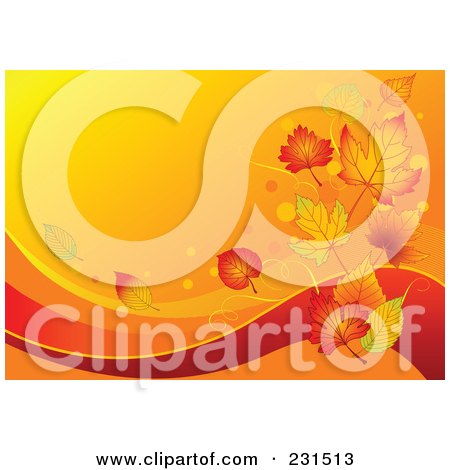 Royalty-Free (RF) Clipart Illustration of an Autumn Wave Background With Leaves by Pushkin