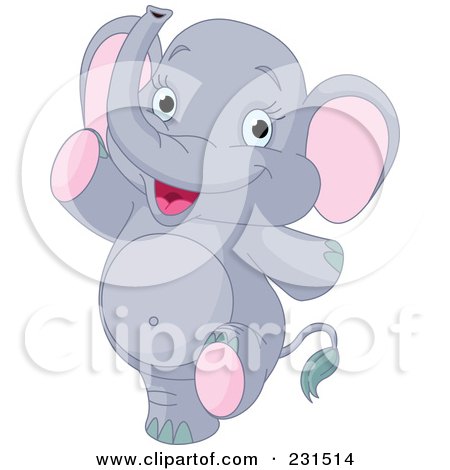Royalty-Free (RF) Clipart Illustration of a Cute Baby Elephant Walking Upright by Pushkin