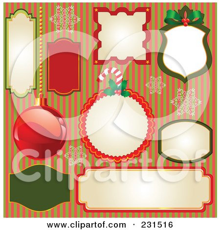 Royalty-Free (RF) Clipart Illustration of a Digital Collage Of Christmas Labels Over Stripes by Pushkin