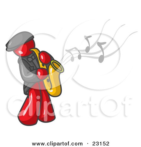Clipart Illustration of a Musical Red Man Playing Jazz With a Saxophone by Leo Blanchette