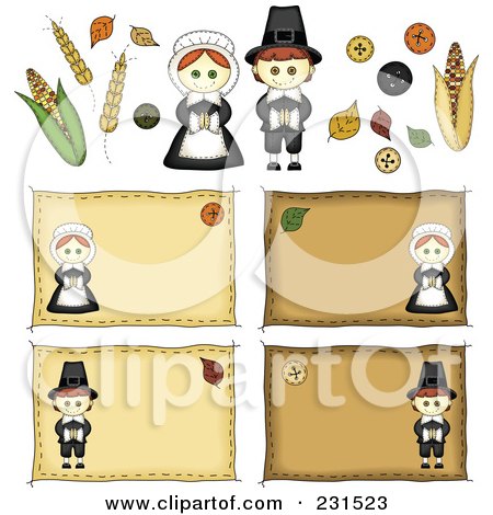 Royalty-Free (RF) Clipart Illustration of a Digital Collage Of Sewn Folk Art Styled Pilgrim Labels by inkgraphics