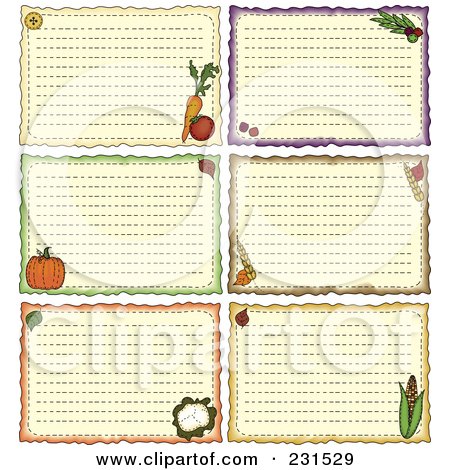 Royalty-Free (RF) Clipart Illustration of a Digital Collage Of Six Folk Art Vegetable Recipe Cards by inkgraphics