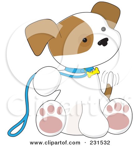 Royalty-Free (RF) Clipart Illustration of a Cute Puppy Dog Wearing A Leash, Sitting And Wagging His Tail by Maria Bell