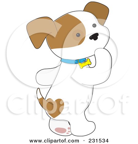 Royalty-Free (RF) Clipart Illustration of a Cute Puppy Dog Walking On His Hind Legs And Thinking by Maria Bell
