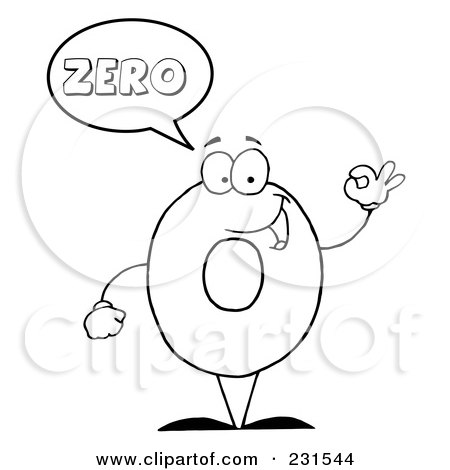 Royalty-Free (RF) Clipart Illustration of a Coloring Page Outline Of A Number Zero Character Saying Zero by Hit Toon