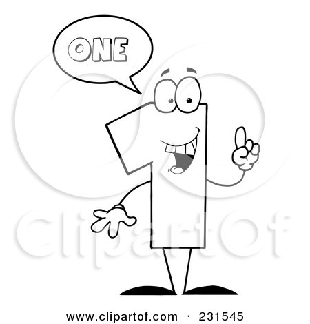 Royalty-Free (RF) Clipart Illustration of a Coloring Page Outline Of A Number One Character Saying One by Hit Toon