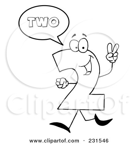 Royalty-Free (RF) Clipart Illustration of a Coloring Page Outline Of A Number Two Character Saying Two by Hit Toon