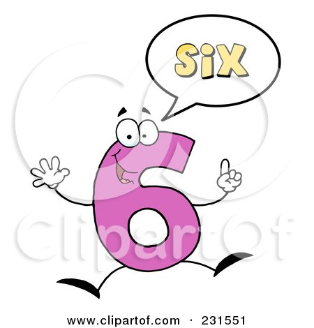 Royalty-Free (RF) Clipart Illustration of a Number Six Character Saying Six by Hit Toon