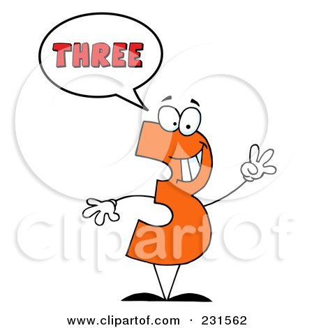 Royalty-Free (RF) Clipart Illustration of a Number Three Character Saying Three by Hit Toon