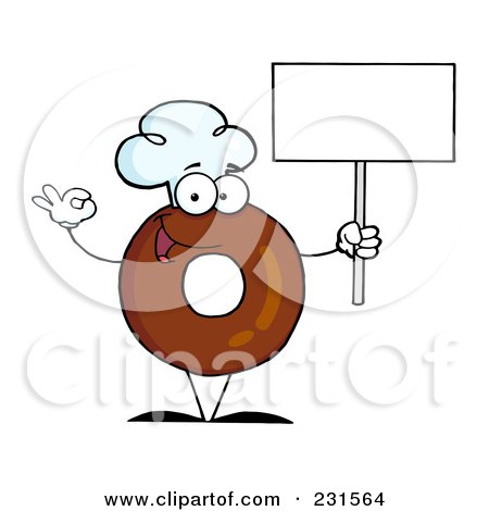 Royalty-Free (RF) Clipart Illustration of a Donut Character Wearing A Chef Hat And Holding A Blank Sign - 1 by Hit Toon