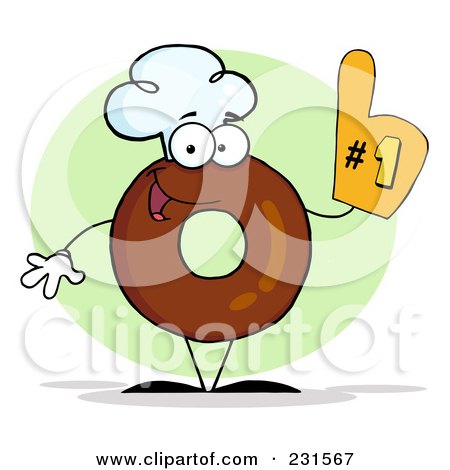 Royalty-Free (RF) Clipart Illustration of a Donut Character Wearing A Chef Hat And Wearing A Number One Glove - 2 by Hit Toon