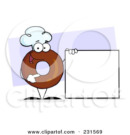 Royalty-Free (RF) Clipart Illustration of a Donut Character Wearing A Chef Hat And Standing By A Blank Sign - 2 by Hit Toon
