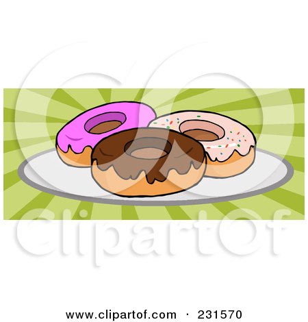 Royalty-Free (RF) Clipart Illustration of a Plate Of Donuts Over Green Rays by Hit Toon