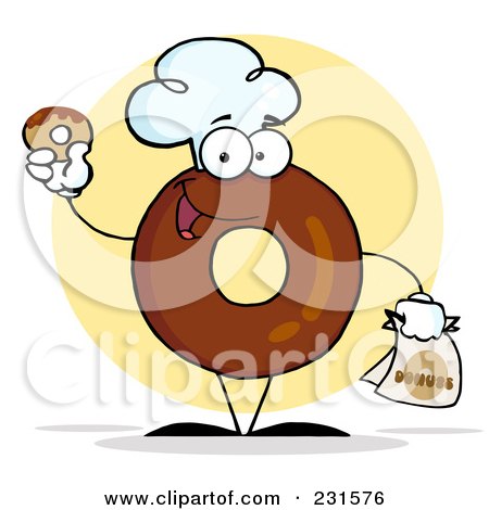 Royalty-Free (RF) Clipart Illustration of a Donut Character Wearing A Chef Hat And Holding A Donut - 2 by Hit Toon
