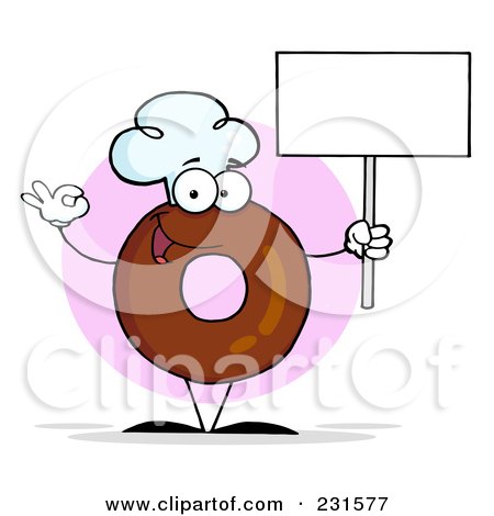 Royalty-Free (RF) Clipart Illustration of a Donut Character Wearing A Chef Hat And Holding A Blank Sign - 2 by Hit Toon