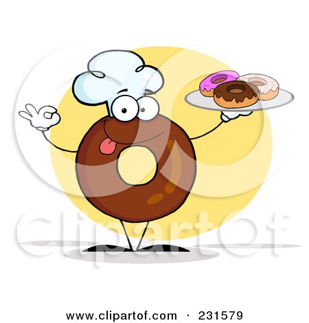 Royalty-Free (RF) Clipart Illustration of a Donut Character Wearing A Chef Hat And Serving Donuts - 2 by Hit Toon