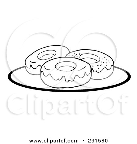 Royalty-Free (RF) Clipart Illustration of a Coloring Page Outline Of A Plate Of Donuts by Hit Toon