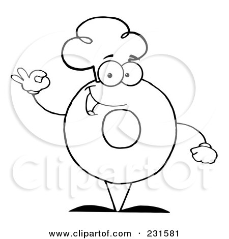 Royalty-Free (RF) Clipart Illustration of a Coloring Page Outline Of A Donut Character Wearing A Chef Hat And Gesturing Ok by Hit Toon
