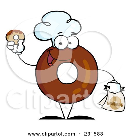 Royalty-Free (RF) Clipart Illustration of a Donut Character Wearing A Chef Hat And Holding A Donut - 1 by Hit Toon
