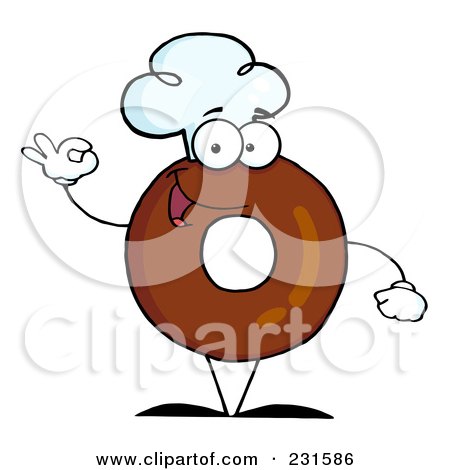 Royalty-Free (RF) Clipart Illustration of a Donut Character Wearing A Chef Hat And Gesturing Ok - 1 by Hit Toon