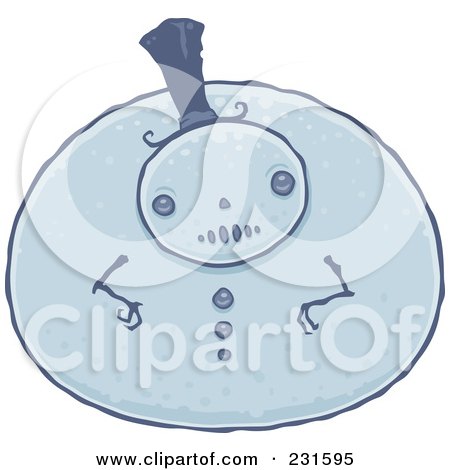 Royalty-Free (RF) Clipart Illustration of a Very Pudgy Blue Snowman Wearing A Top Hat by John Schwegel