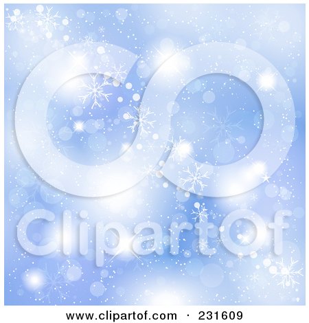 Royalty-Free (RF) Clipart Illustration of a Christmas Background Of Snowflakes Over Blue by KJ Pargeter