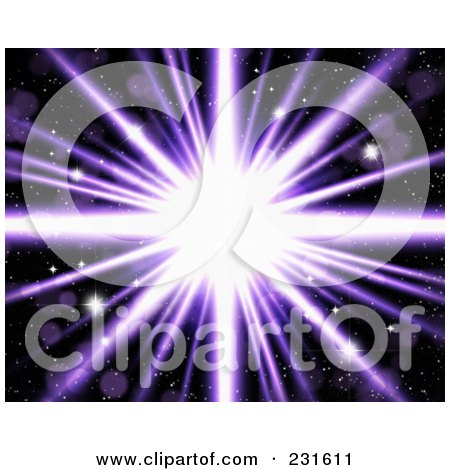 Royalty-Free (RF) Clipart Illustration of a Christmas Background Of A Bright Burst Of Purple Light On Black by KJ Pargeter