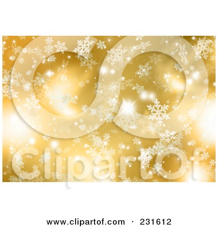 Royalty-Free (RF) Clipart Illustration of a Christmas Background Of Snowflakes Over Gold by KJ Pargeter