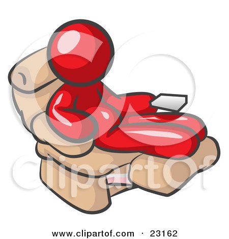 Clipart Illustration of a Chubby And Lazy Red Man With A Beer Belly, Sitting In A Recliner Chair With His Feet Up by Leo Blanchette