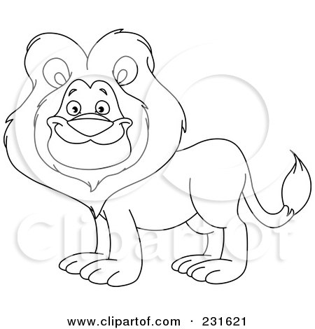 Royalty-Free (RF) Clipart Illustration of a Coloring Page Outline Of A Happy Lion by yayayoyo