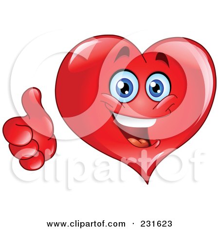 Royalty-Free (RF) Clipart Illustration of a Happy Red Heart Guy With A Thumb Up by yayayoyo