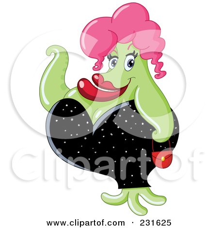 Royalty-Free (RF) Clipart Illustration of a Sexy Green Female Monster In A Black Dress by yayayoyo