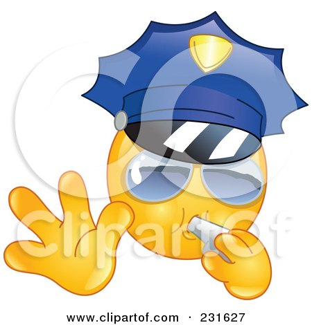 Royalty-Free (RF) Clipart Illustration of a Police Emoticon Blowing A Whistle by yayayoyo