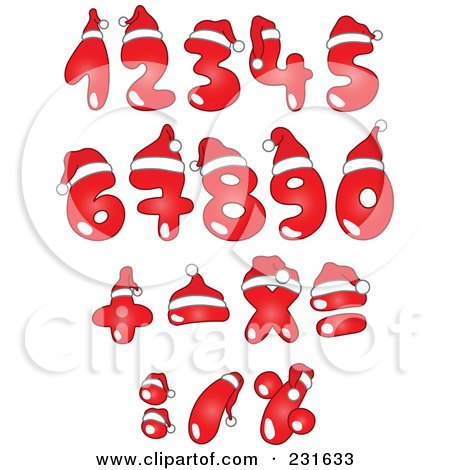 Royalty-Free (RF) Clipart Illustration of a Digital Collage Of Red Christmas Numbers Wearing Santa Hats by yayayoyo