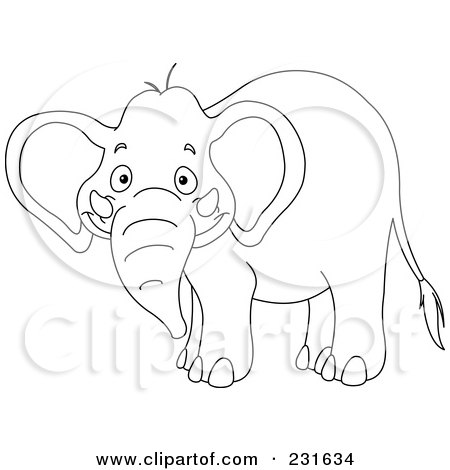 Royalty-Free (RF) Clipart Illustration of a Coloring Page Outline Of A Grinning Elephant by yayayoyo