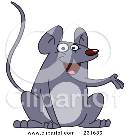 Royalty-Free (RF) Clipart Illustration of a Friendly Gray Mouse Presenting by yayayoyo