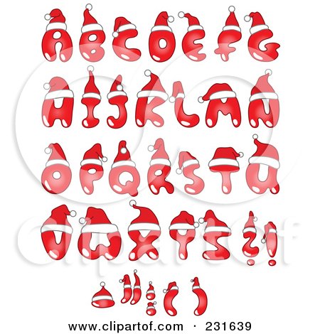 Royalty-Free (RF) Clipart Illustration of a Digital Collage Of Red Christmas Letters Wearing Santa Hats by yayayoyo