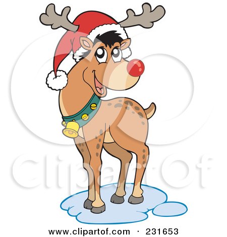 Royalty-Free (RF) Clipart Illustration of a Christmas Reindeer Wearing A Santa Hat by visekart