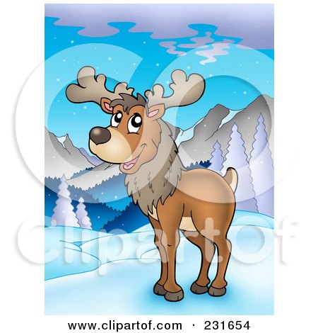 Royalty-Free (RF) Clipart Illustration of a Wild Reindeer In A Mountainous Landscape by visekart
