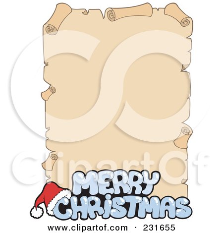 Royalty-Free (RF) Clipart Illustration of a Merry Christmas Icy Greeting Over A Parchment Page by visekart