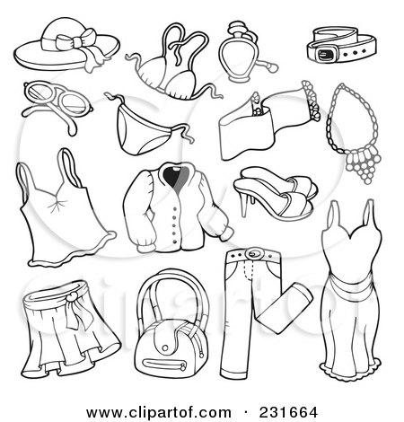 Royalty-Free (RF) Clipart Illustration of a Digital Collage Of Outlined Apparel - 2 by visekart