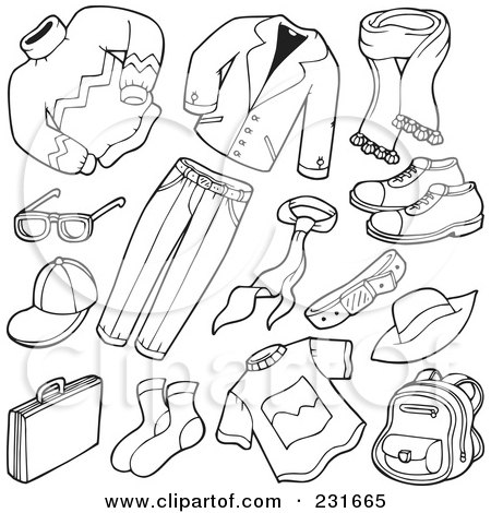 Royalty-Free (RF) Clipart Illustration of a Digital Collage Of Outlined Apparel - 1 by visekart